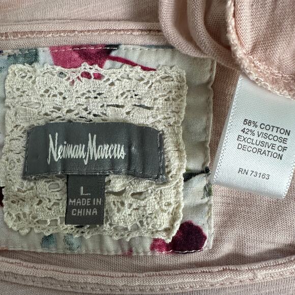 Neiman Marcus Blouse Top Large Pastel Pink Blush Ruffle Handkerchief Hem Cottage - Picture 7 of 9